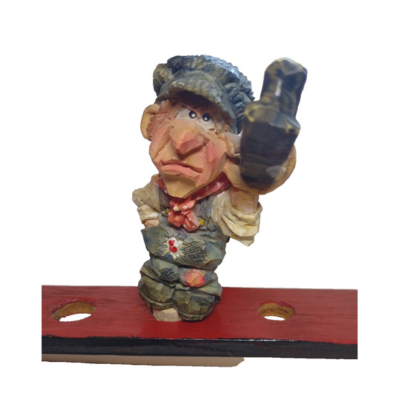 Spit N Whittle Bottle Stopper Worker Man In Overalls Holds Beam Chris Hammack - Picture 1 of 6